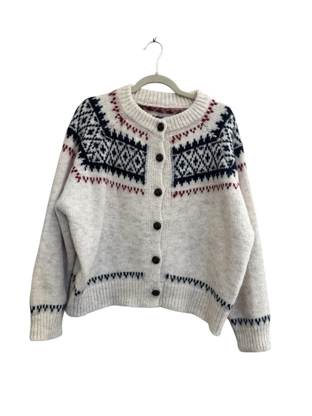 Lavender Fields Womens Large / XL Fair Isle Wool Blend Sweater Cardigan #NE175